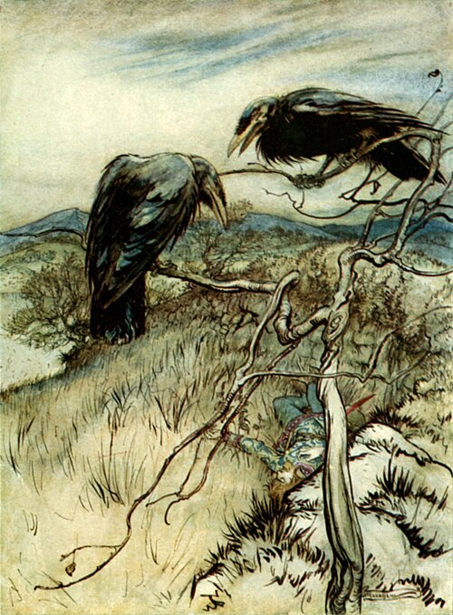 Graphic design of two crows on book cover