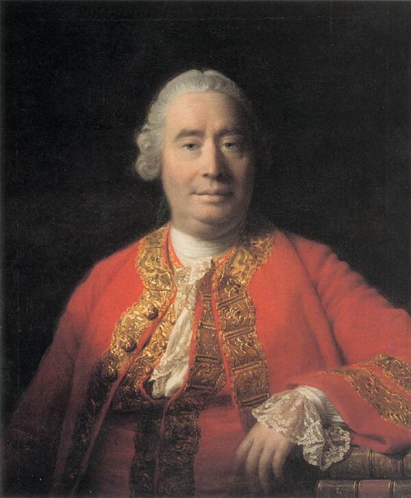 Portrait of David Hume by Allan Ramsay. Public Domain via Wikimedia Commons Portrait of upper half o David Hume, red coat, white wig.