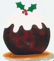 Graphic of Christmas Pudding with icing and holly