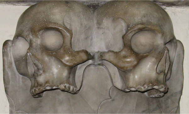 Part of marble skull on church monument